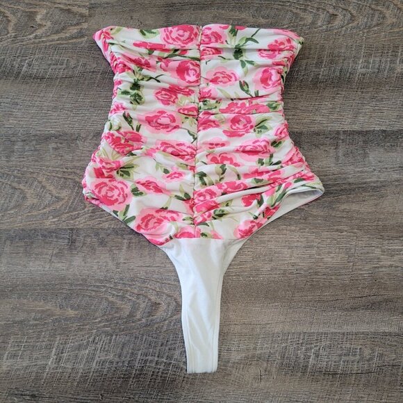 ZARA | Ruched Floral Strapless Bustier Bodysuit | Sz. XS - Picture 8 of 8